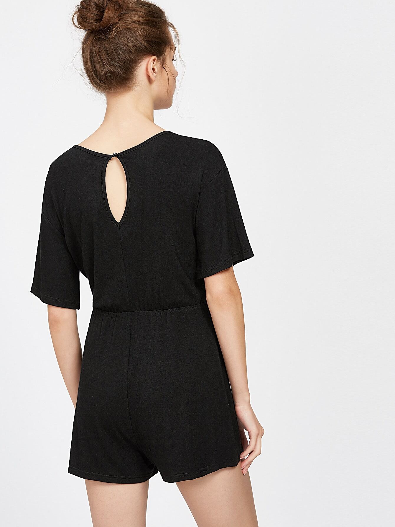 Buttoned Keyhole Back Jersey Romper SheIn(Sheinside)