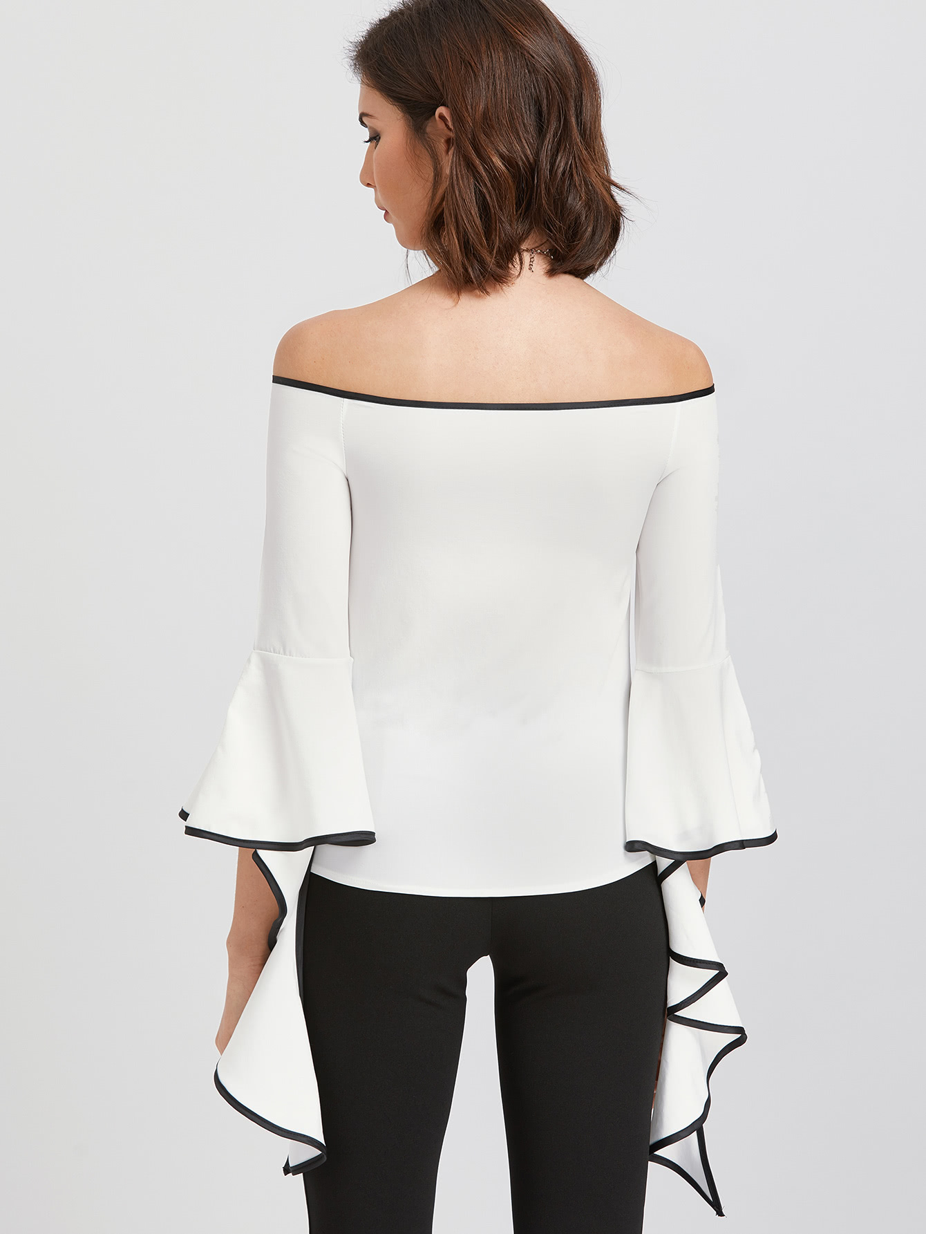 Contrast Trim Flared Sleeve Bardot Top SheIn(Sheinside)