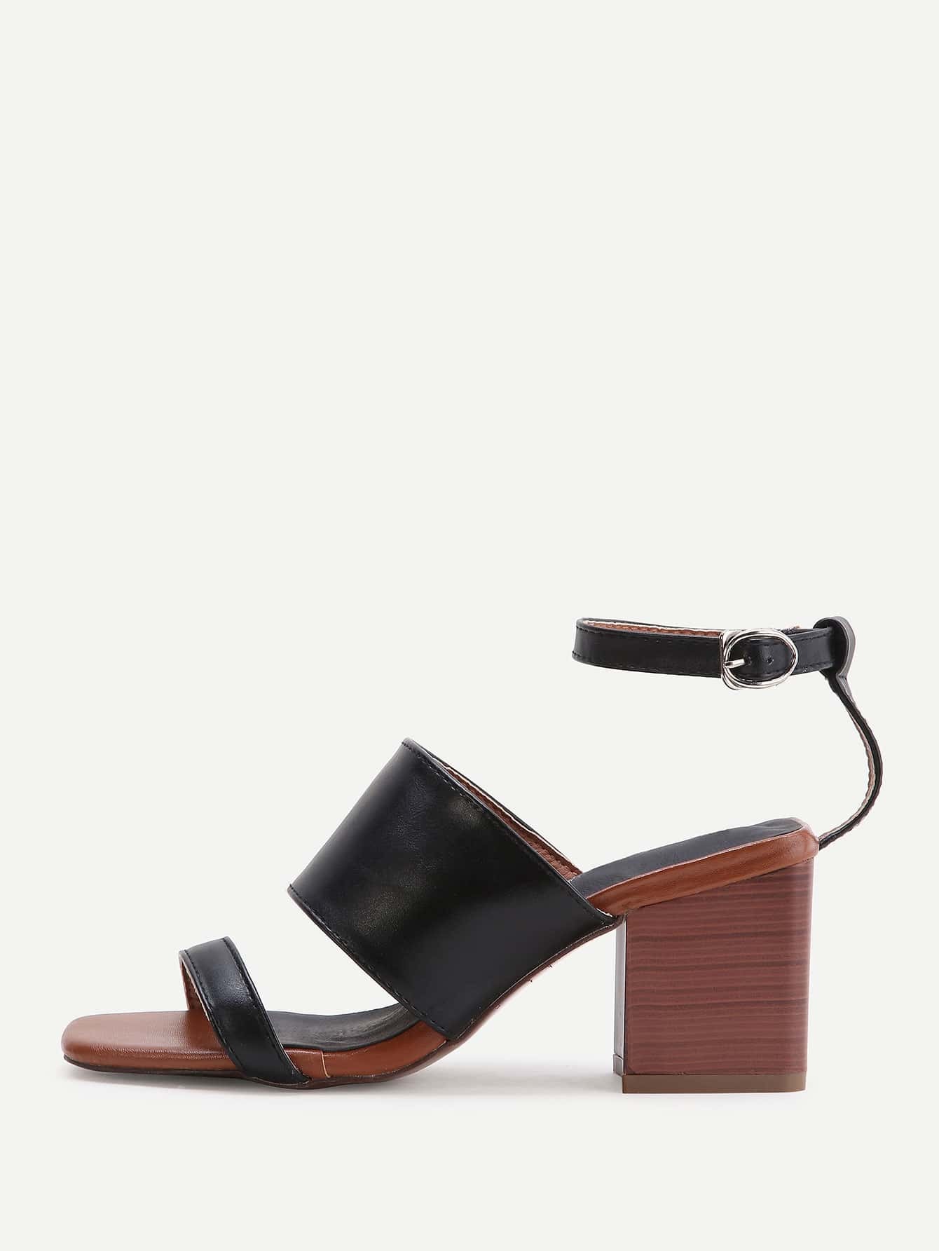 Black Ankle Strap Block Heeled Sandals SheIn(Sheinside)