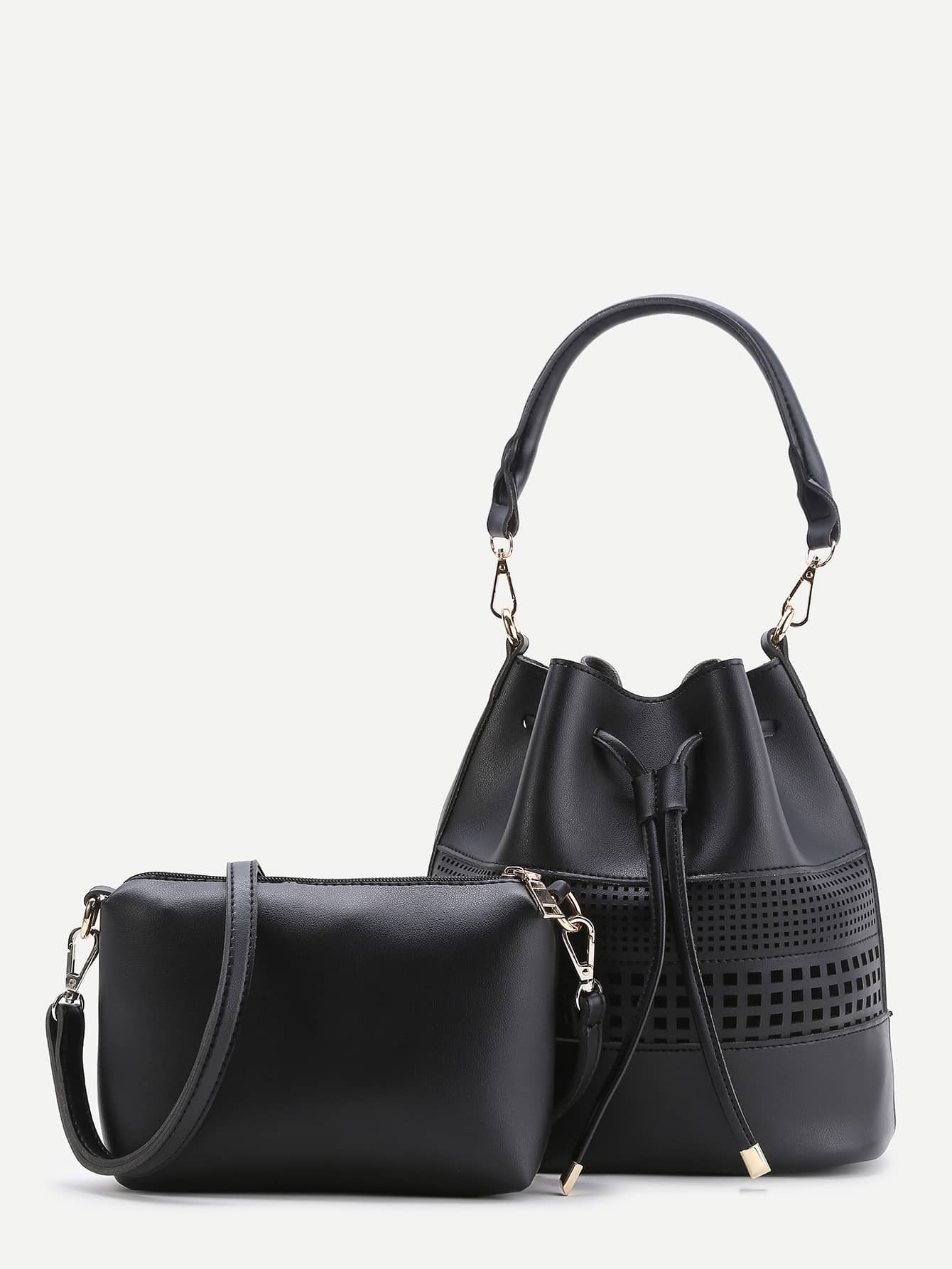 Black Bucket PU Bag With Crossbody Bag SheIn(Sheinside)