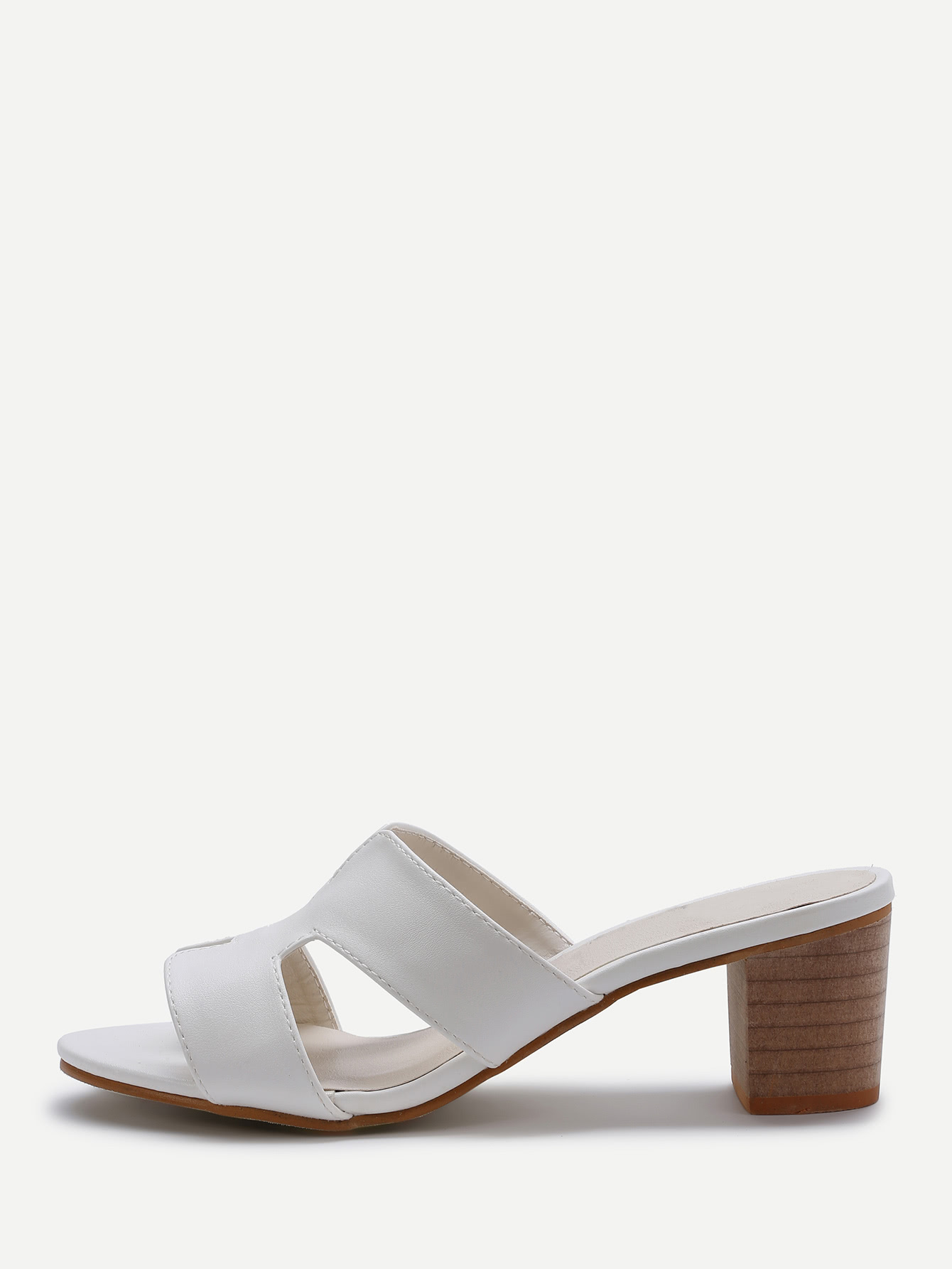 White Cutout Detail Chunky Heeled Sandals SheIn(Sheinside)