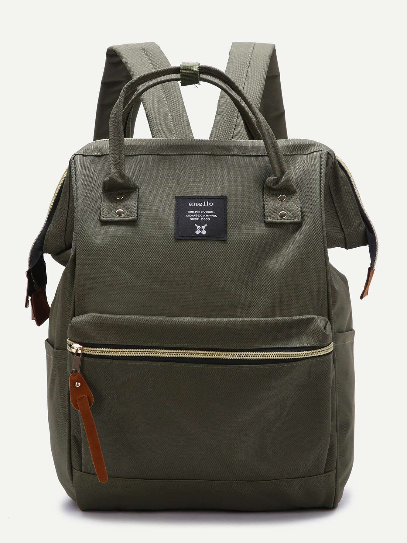 Green Zip Closure Canvas Backpack SheIn(Sheinside)