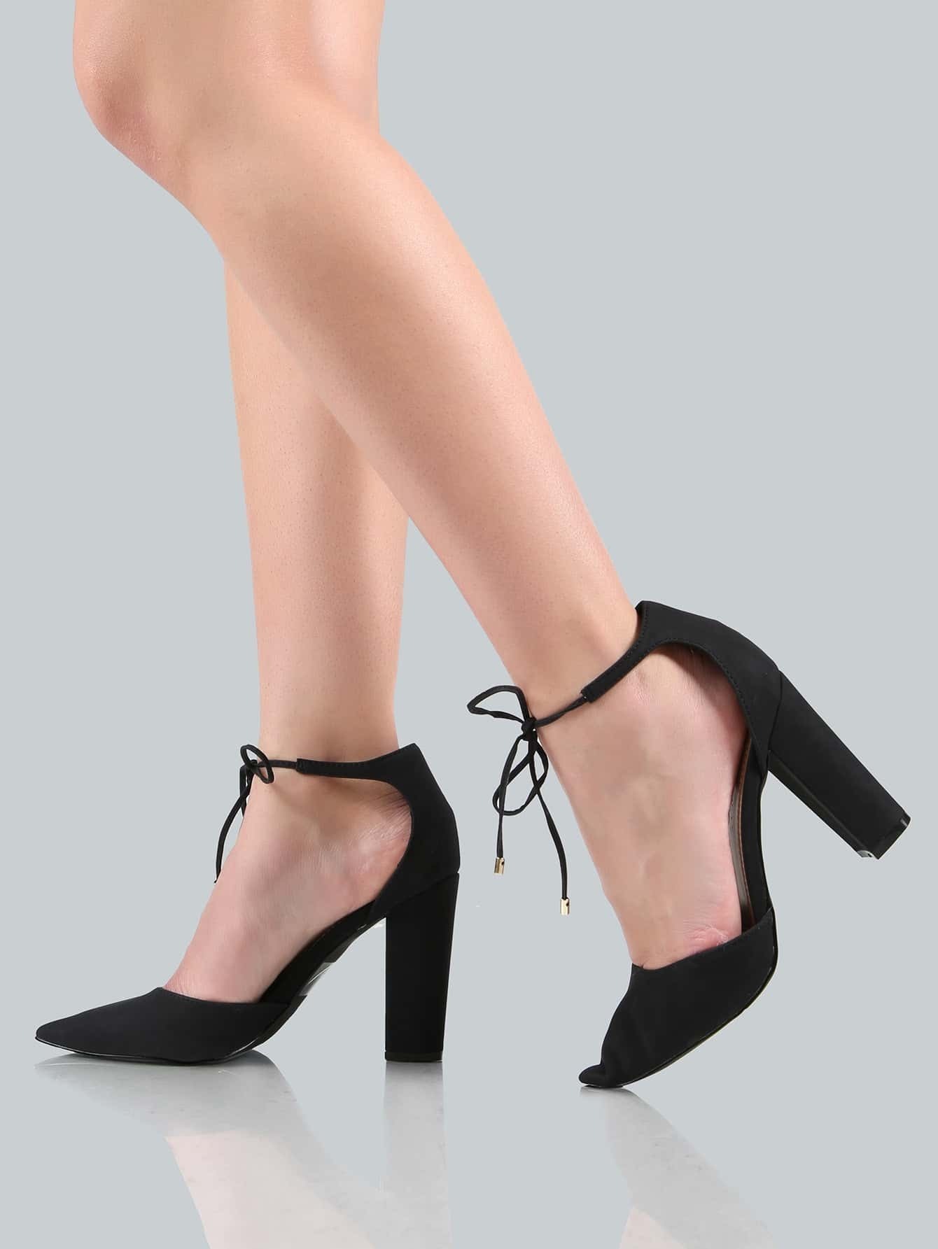 Point Toe Ankle Wrap Heels BLACK SheIn(Sheinside)