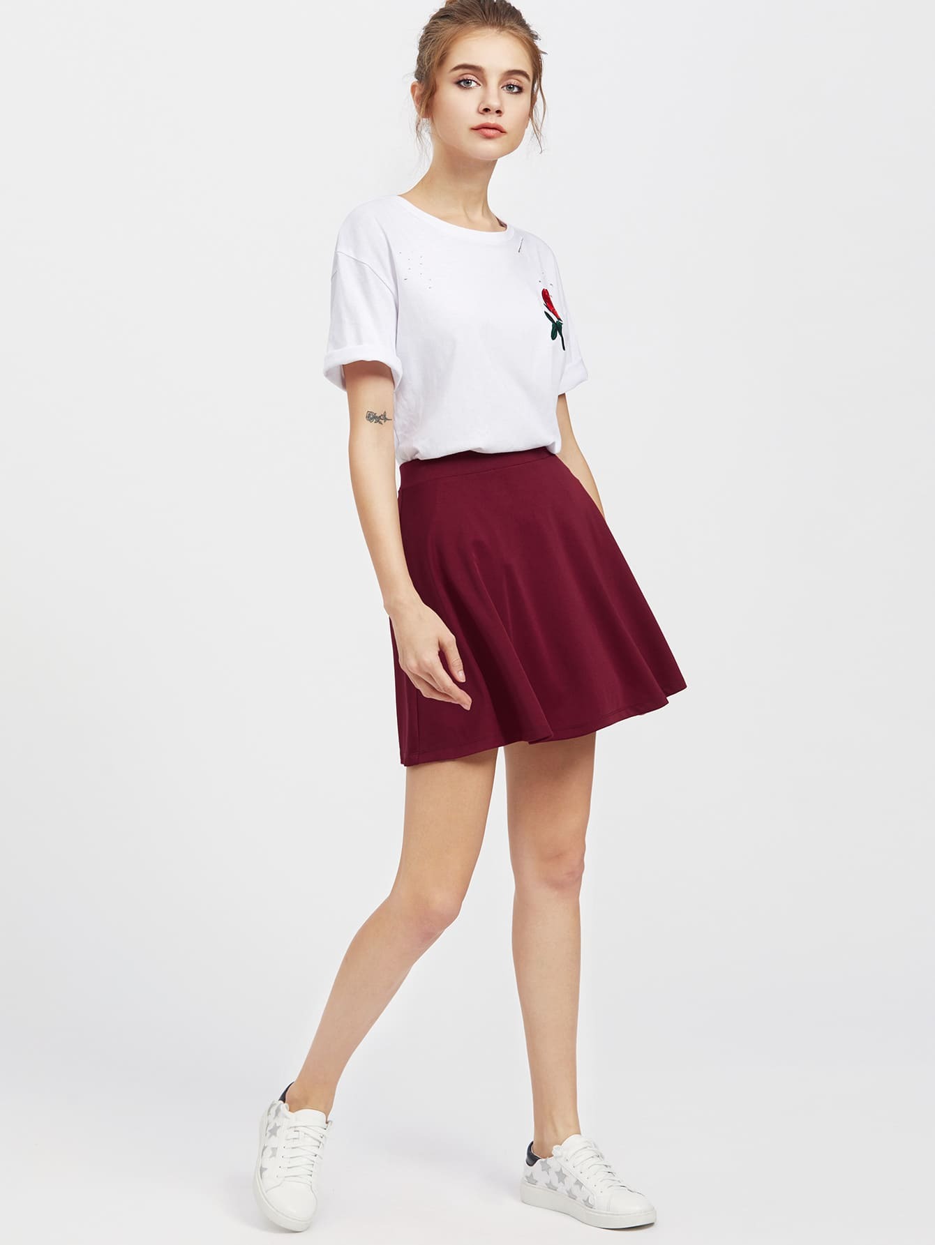 Elastic Band Waist Flowy Skirt -SheIn(Sheinside)