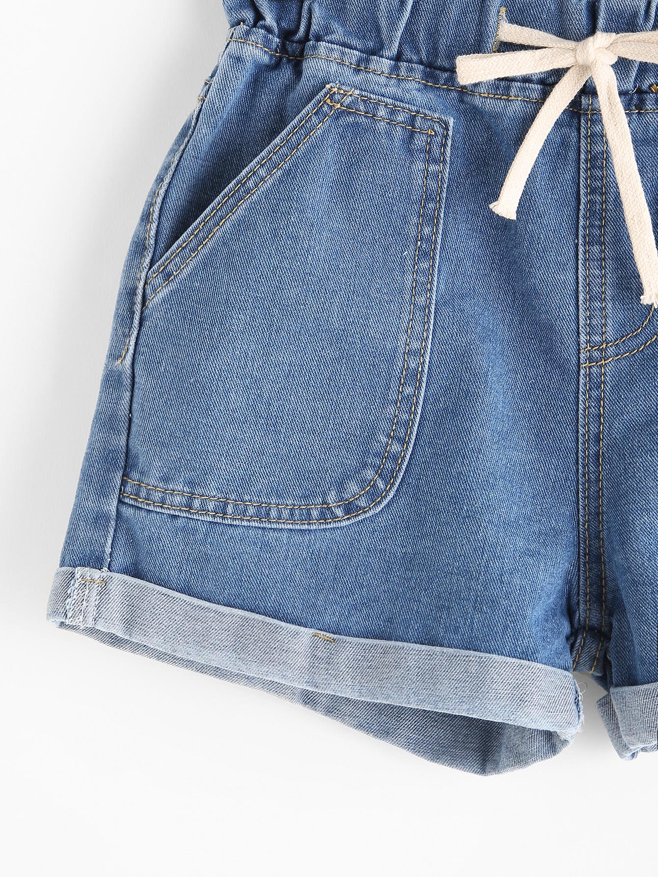 Drawstring Rolled Hem Denim Shorts SheIn(Sheinside)