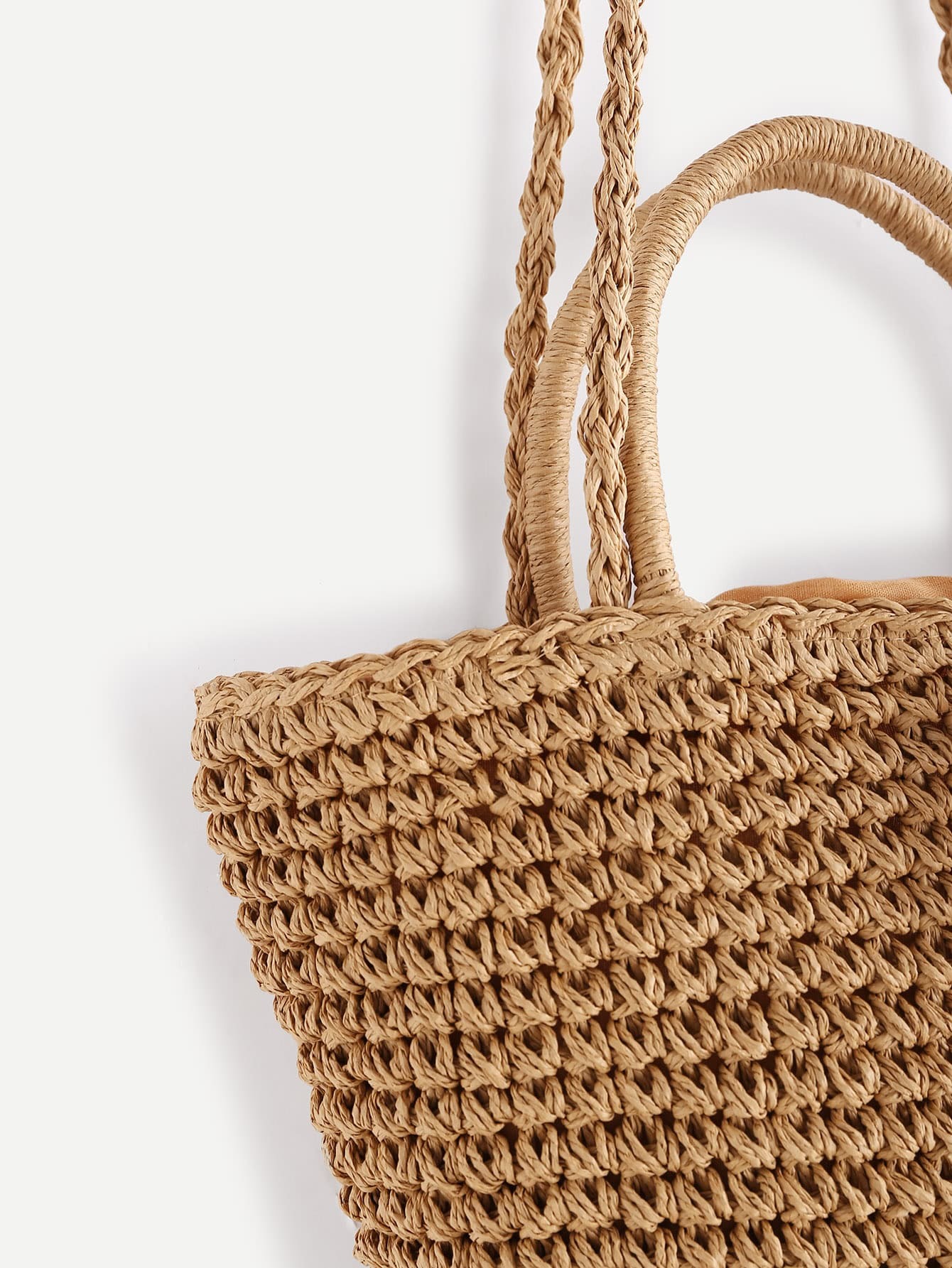 Tassel Detail Color Block Straw Shoulder Bag With Handle SheIn(Sheinside)