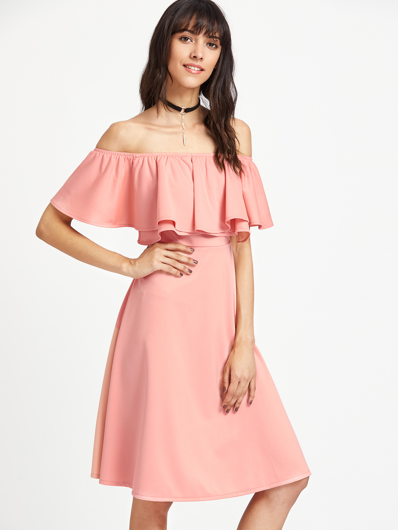 Photos Of Layered Short Necklines | flounce layered neckline dress shein sheinside Photos Of Layered Short Necklines | flounce layered neckline dress shein sheinside
