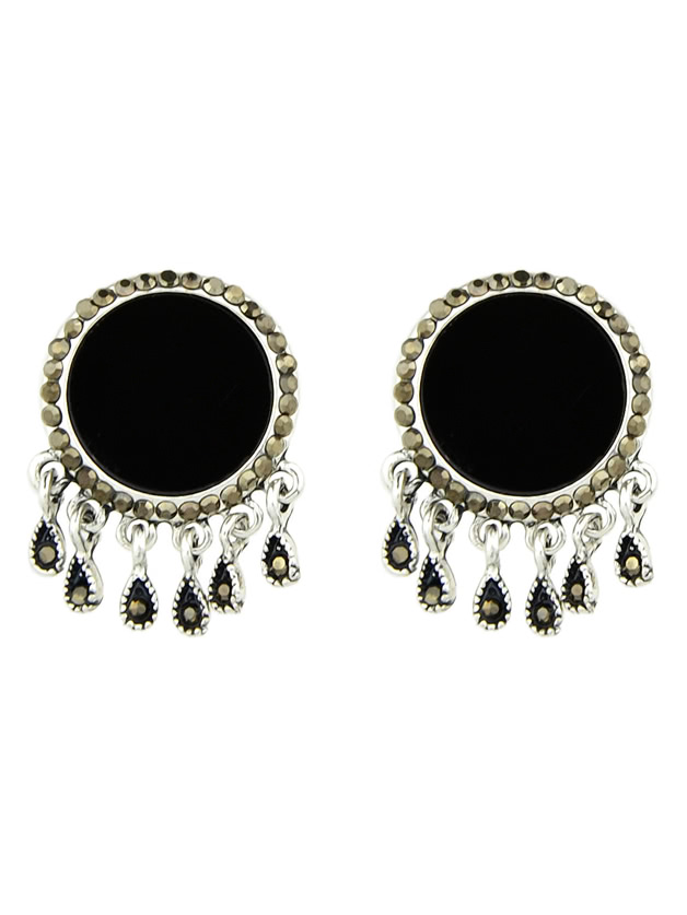 Black Color Big Round Ear Stud Earrings SheIn(Sheinside)