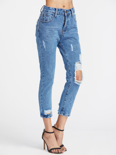 Cut Out Ripped Capri Jeans -SheIn(Sheinside) Cut Out Ripped Capri Jeans - Cut Out Ripped Capri Jeans -SheIn(Sheinside)