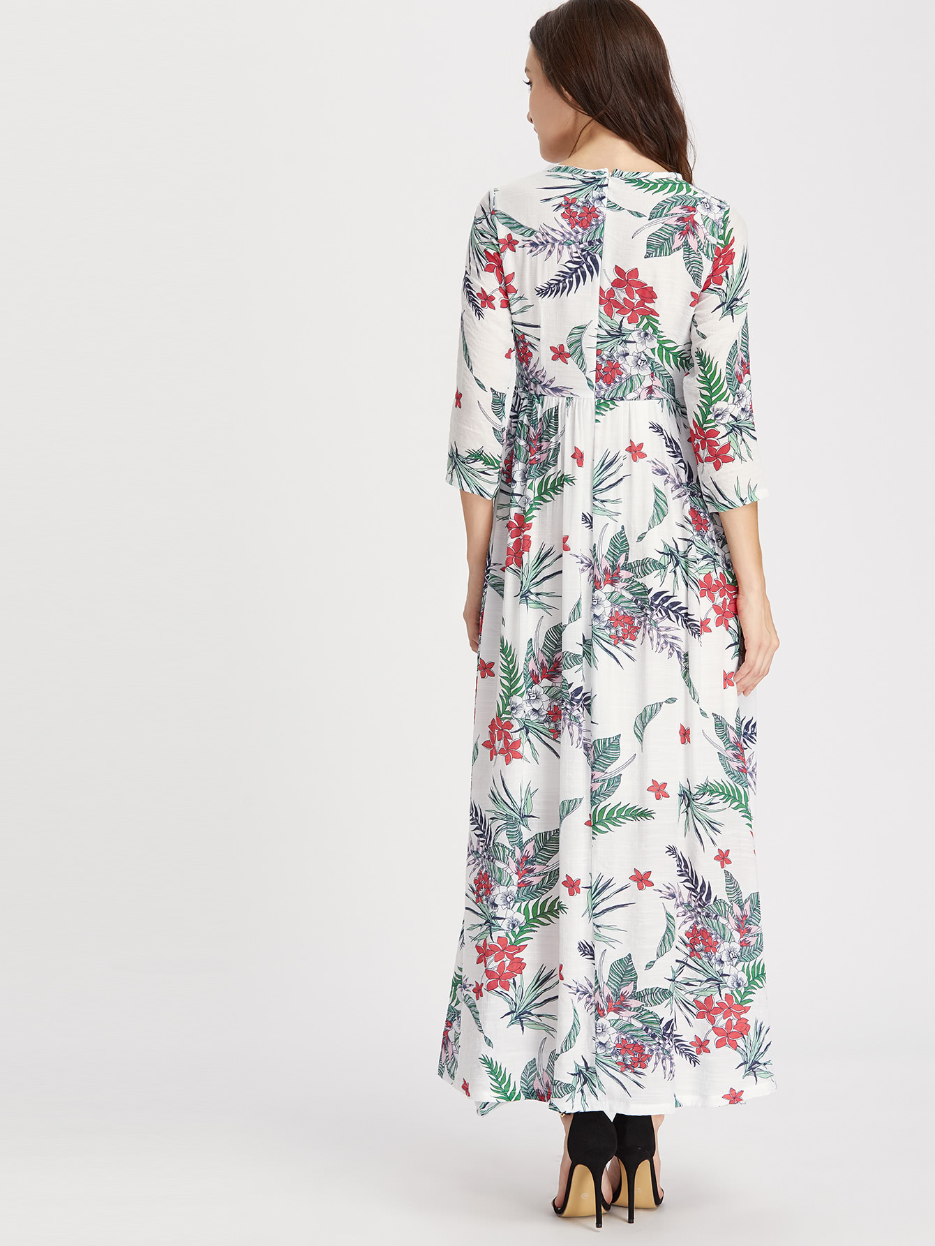 Floral Print Zipper Back Full Length Dress SheIn(Sheinside)