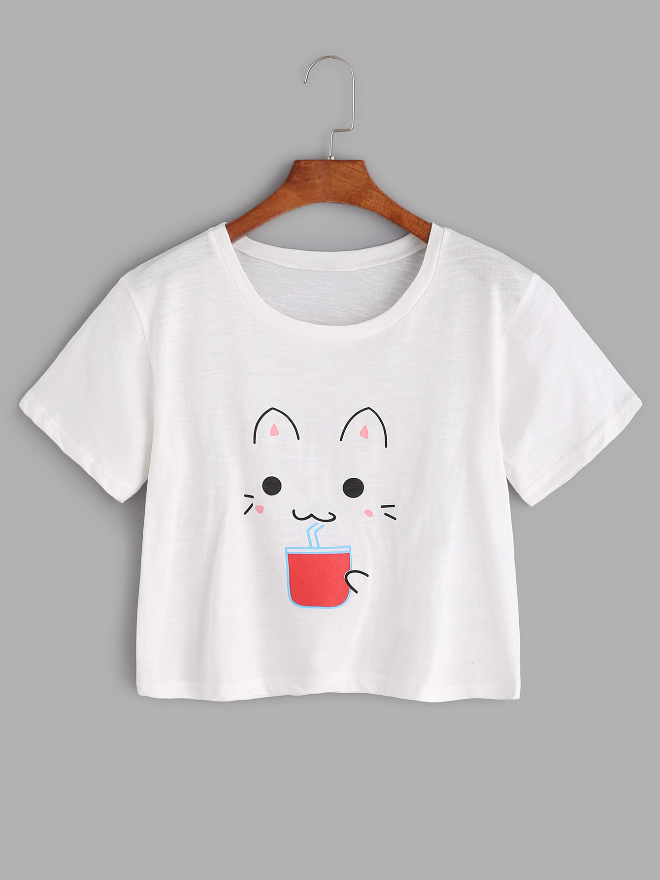 Cat Print Crop Tee SheIn(Sheinside)