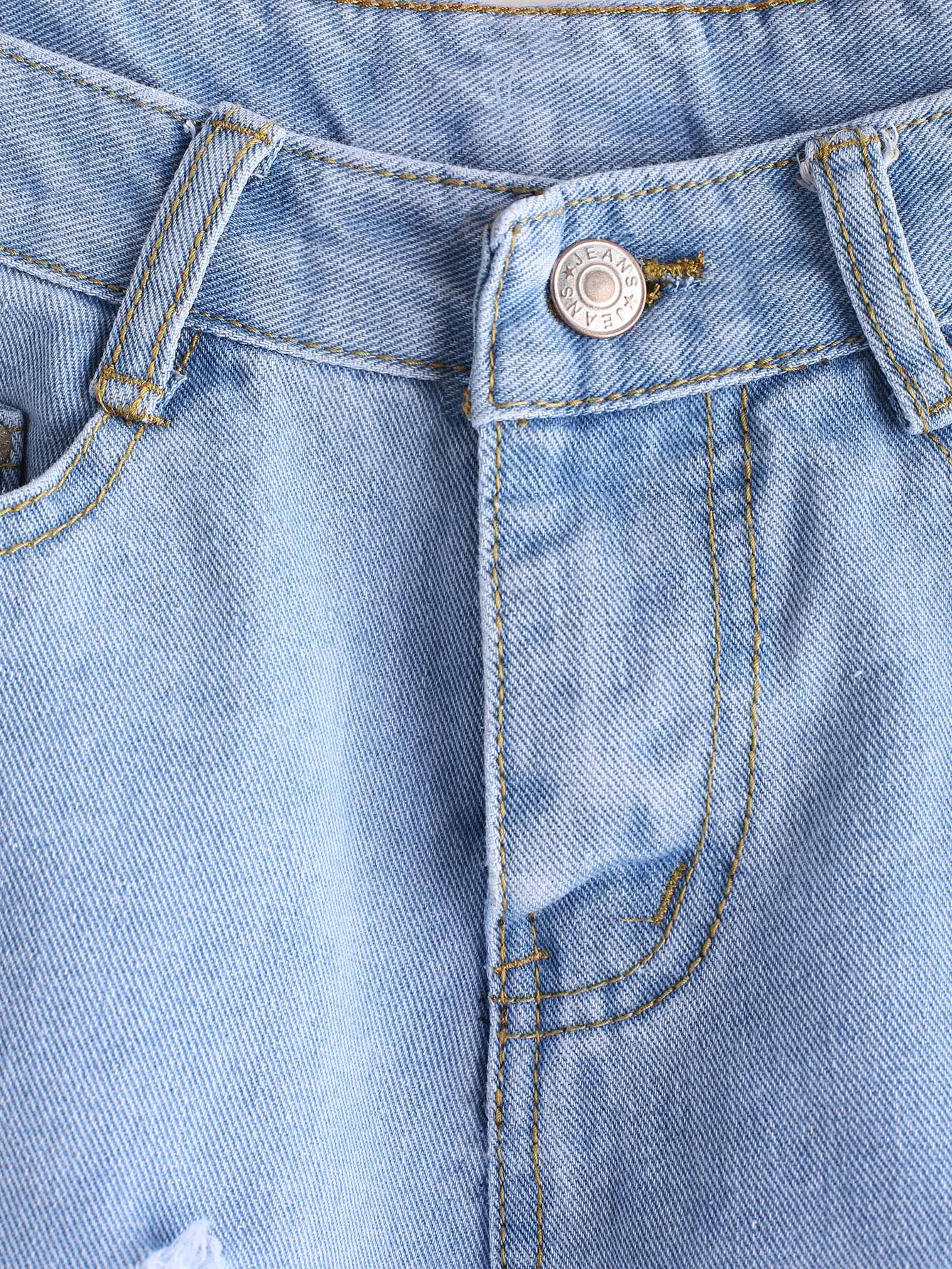 Frayed Rolled Hem Denim Shorts SheIn(Sheinside)