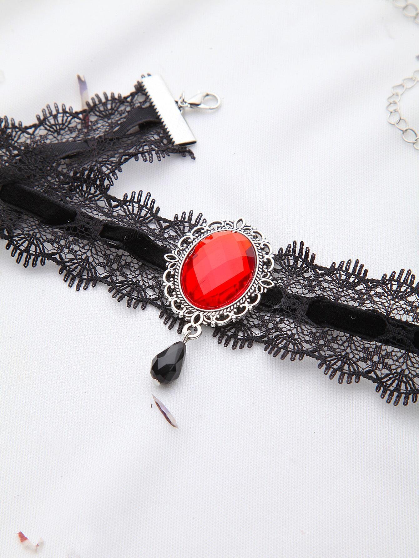contrast gemstone lace choker shein sheinside contrast gemstone lace choker shein sheinside
