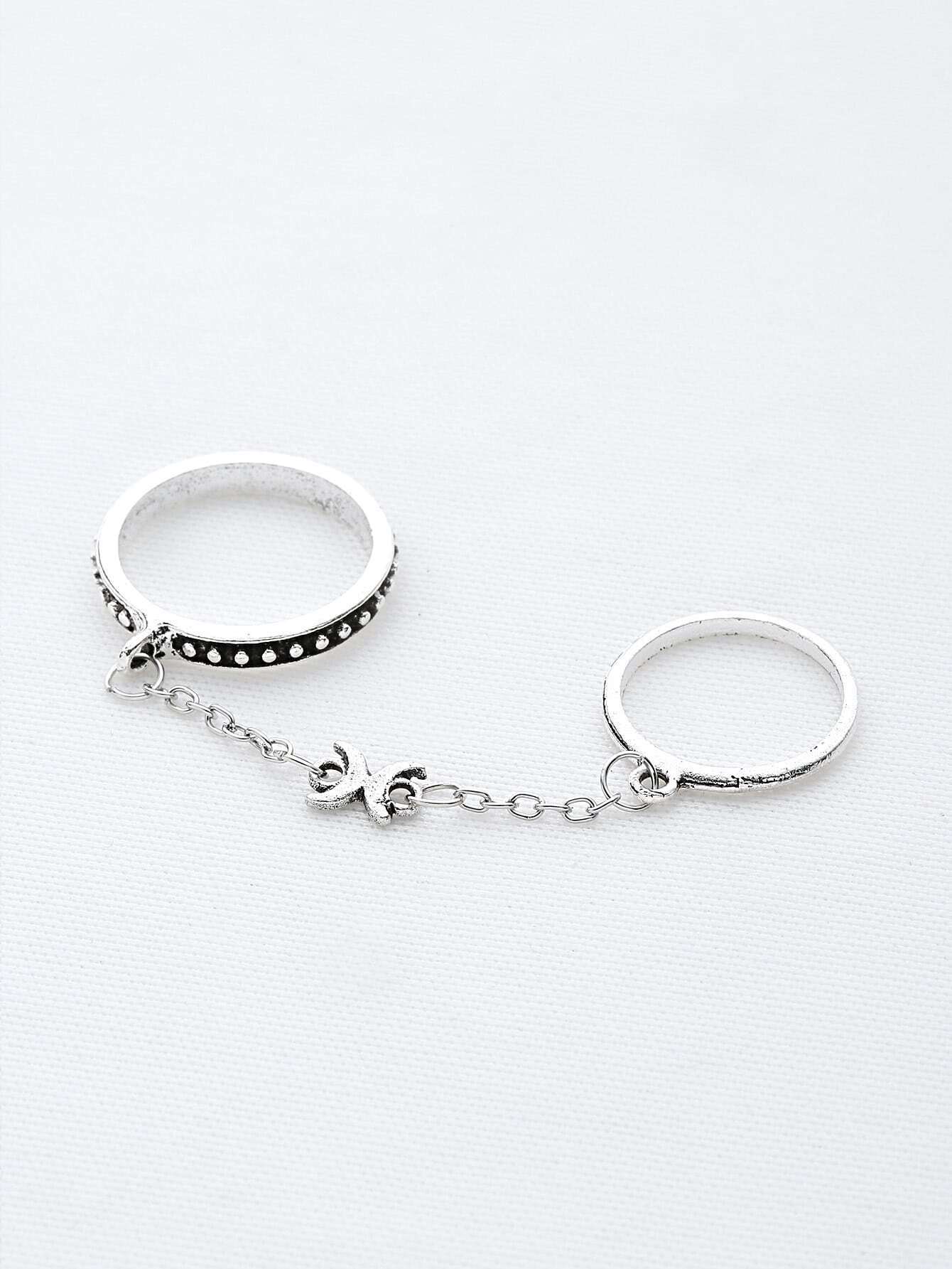 Gemstone Chain Linked Ring Set SheIn(Sheinside)