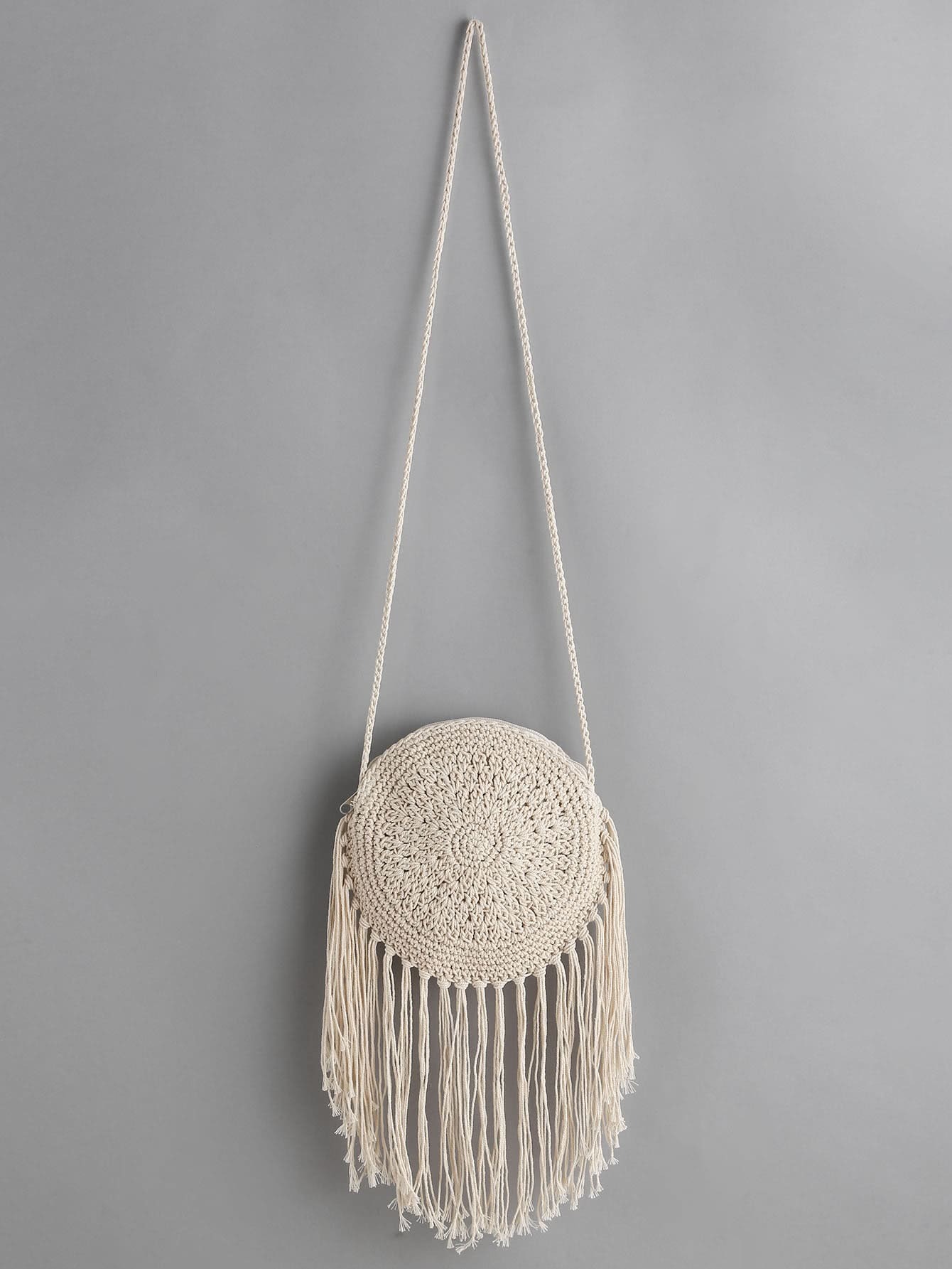 Fringe Round Shaped Straw Crossbody Bag SheIn(Sheinside)
