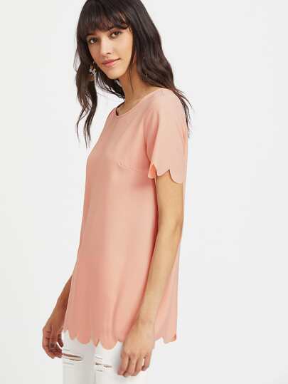 scallop trim longline tunic top shein sheinside scallop trim longline tunic top shein sheinside