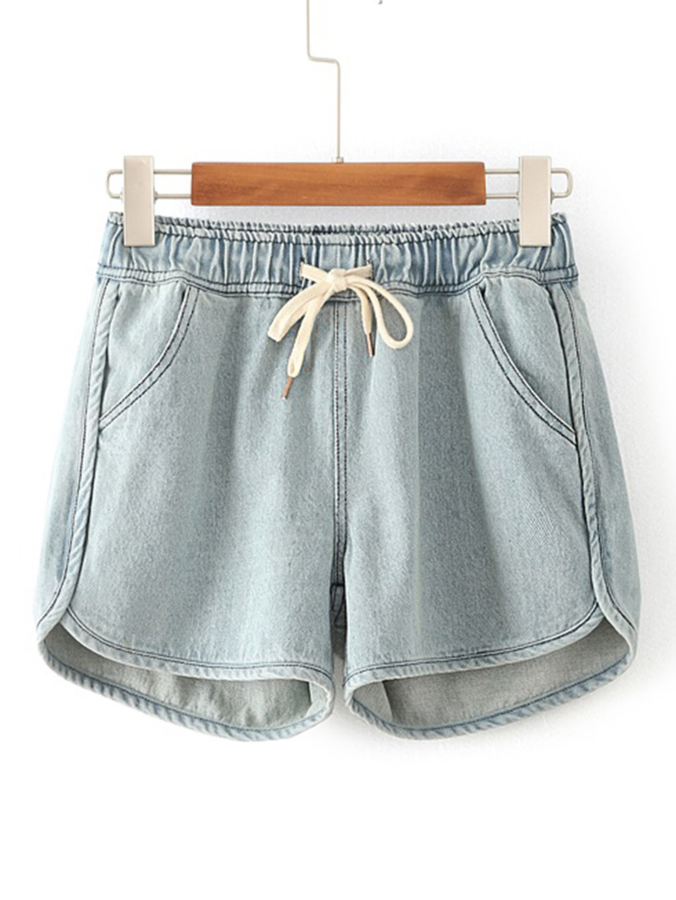 Drawstring Waist Denim Shorts SheIn(Sheinside)