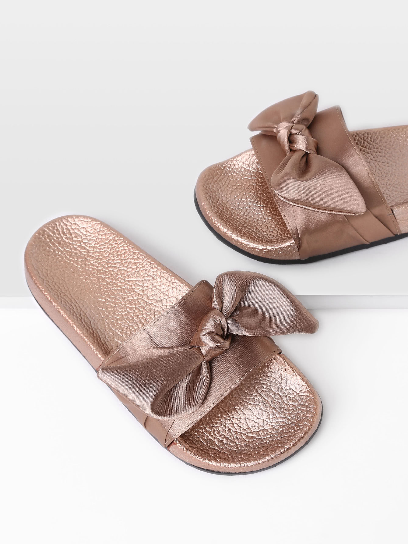 Bow Tie Design Satin Slides SheIn(Sheinside)
