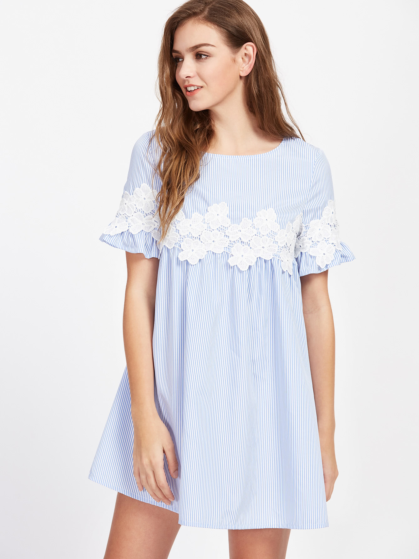 Floral Lace Applique Frill Sleeve Striped Babydoll Dress kids floral frill slip dress