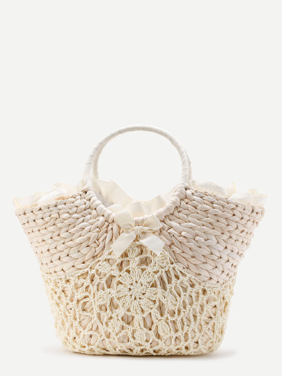 Beach Style Straw Bag With Crochet Detail -SheIn(Sheinside)