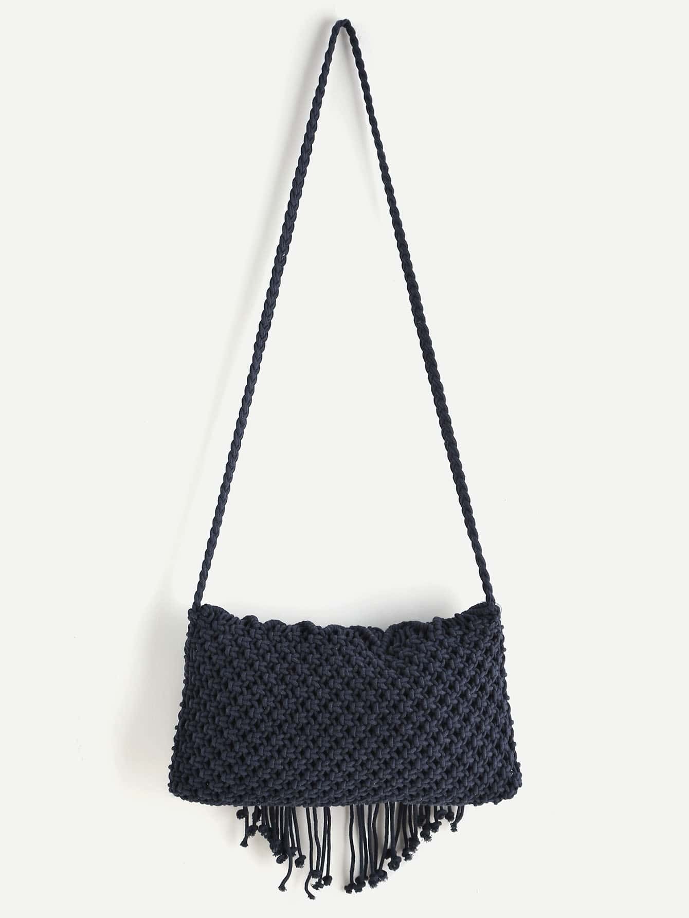 Crochet Hollow Out Tassel Bag SheIn(Sheinside)