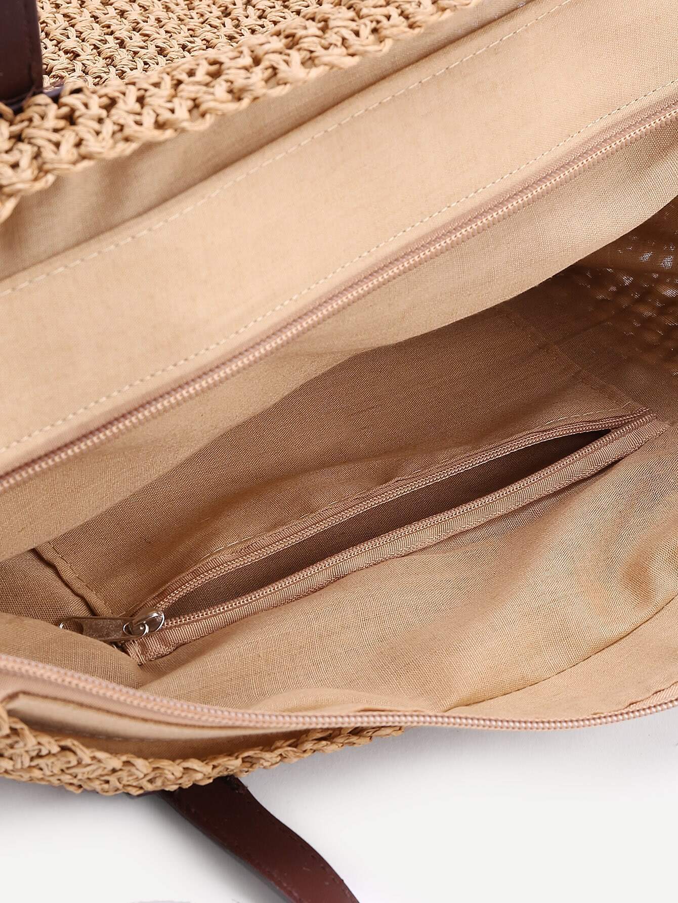 Simple Straw Tote Bag With Zipper SheIn(Sheinside)