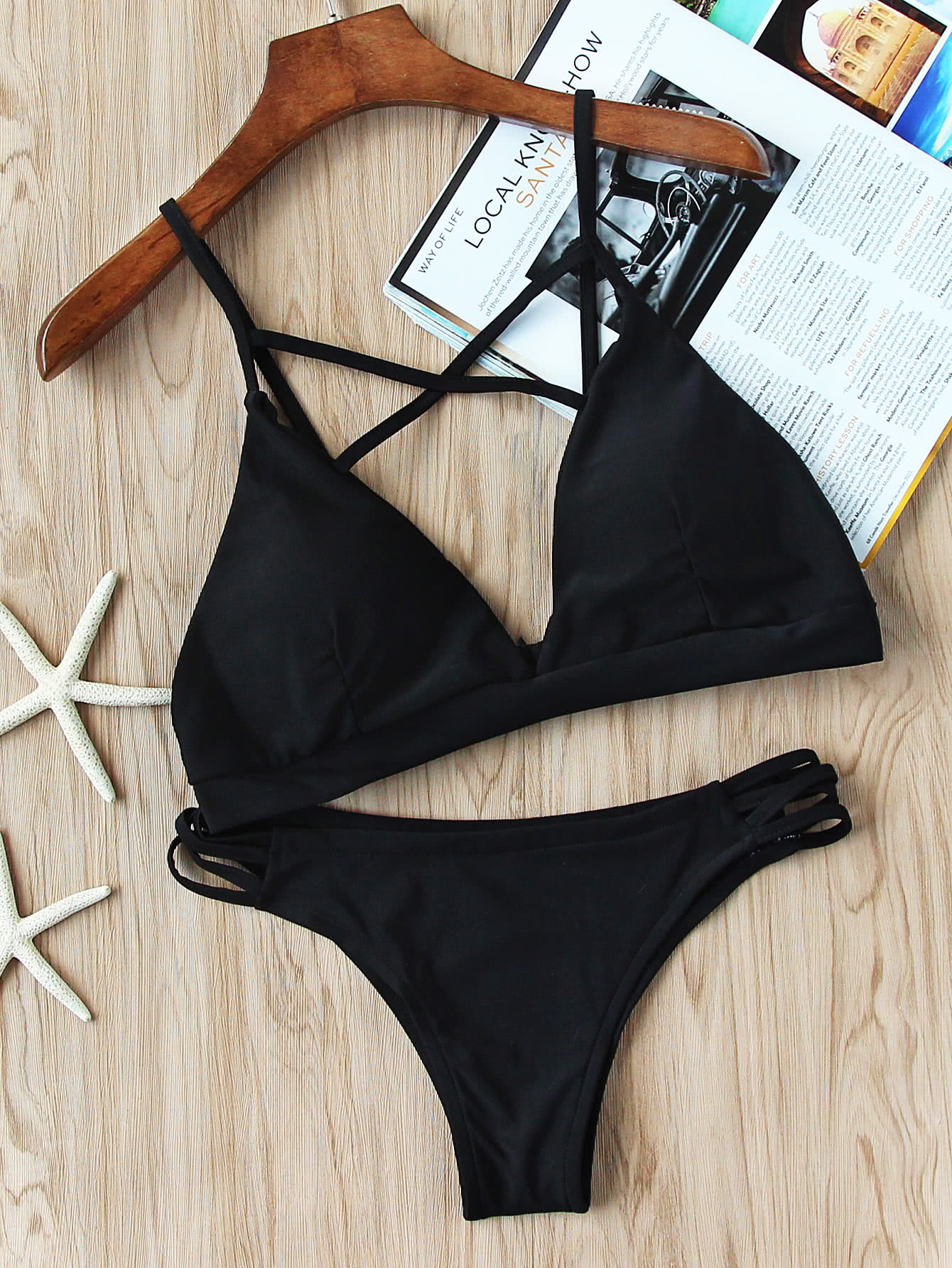 Cross Strap Triangle Bikini Set SheIn(Sheinside)