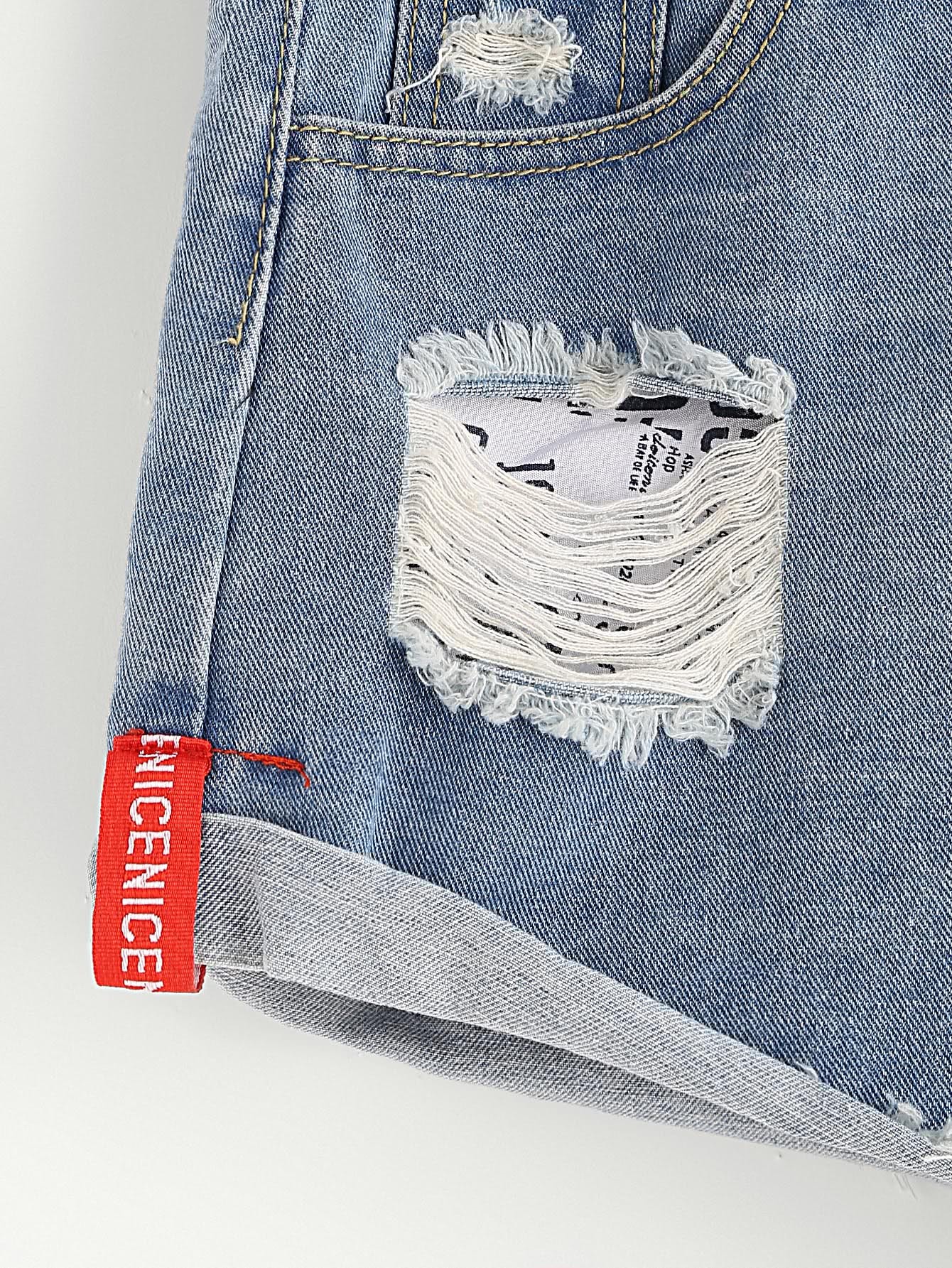 Distressed Rolled Hem Denim Shorts SheIn(Sheinside)