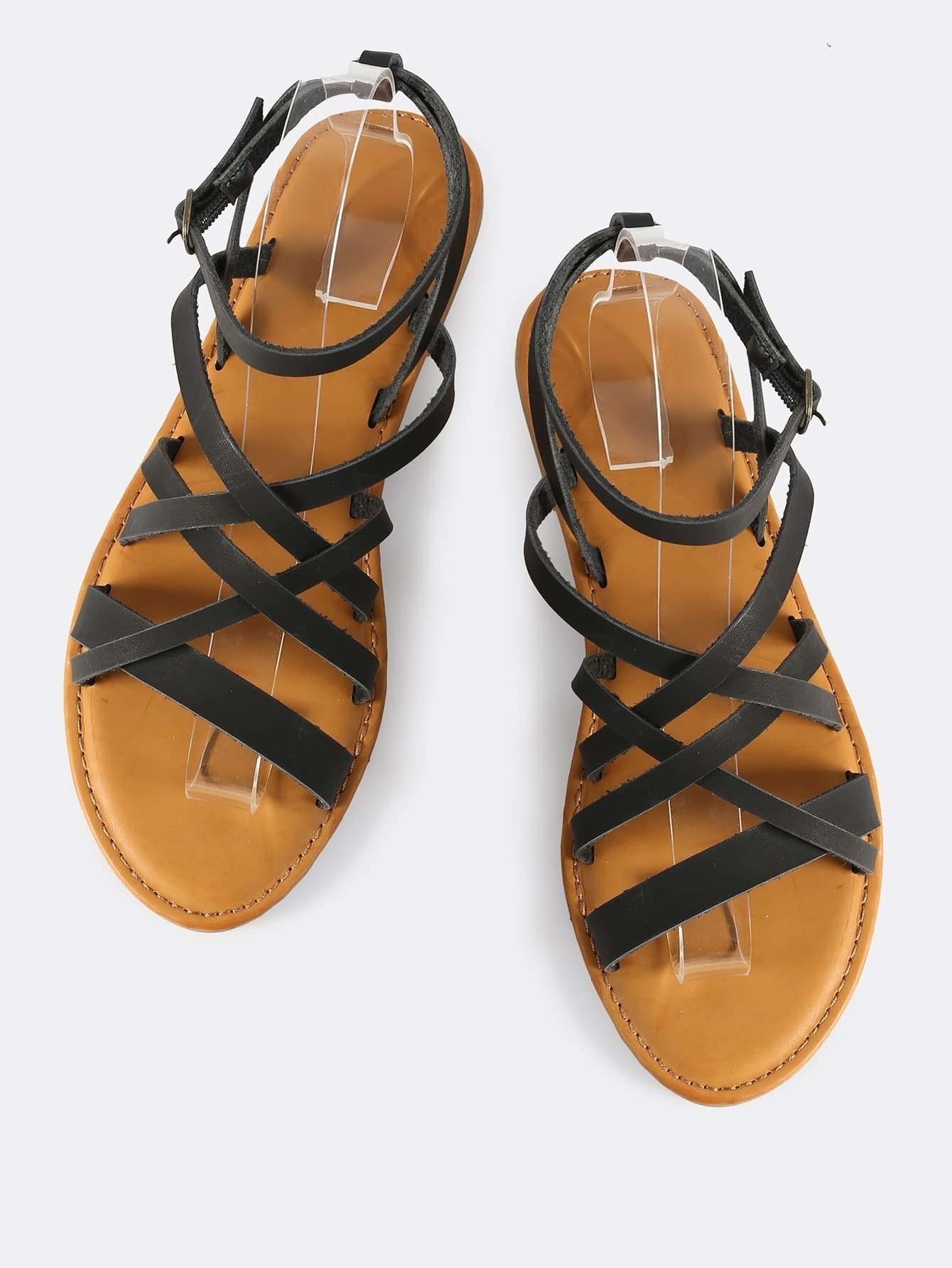 Super Cross Ankle Strap Sandals BLACK SheIn(Sheinside)