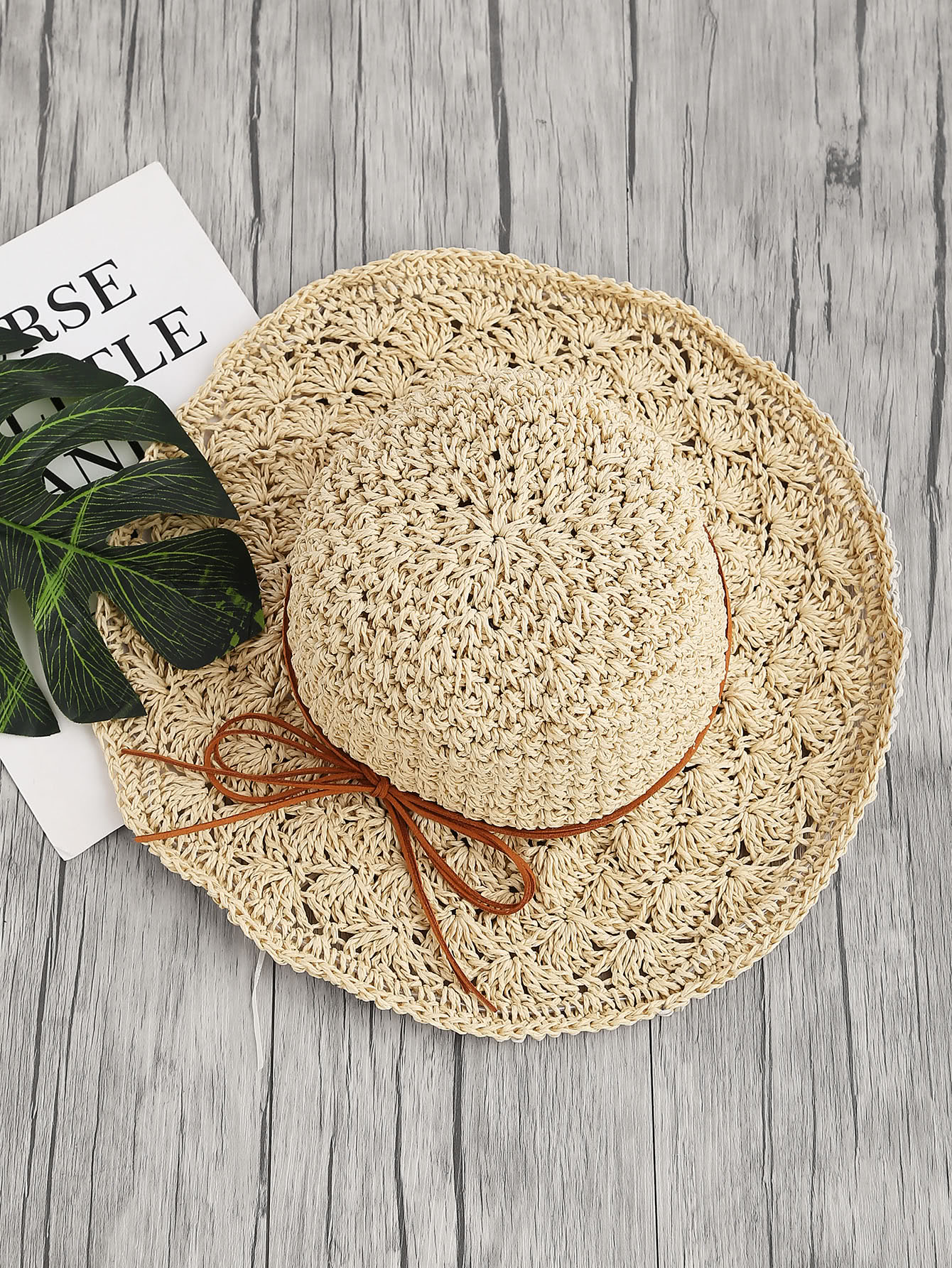 Bow Tie Straw Beach Hat SheIn(Sheinside)