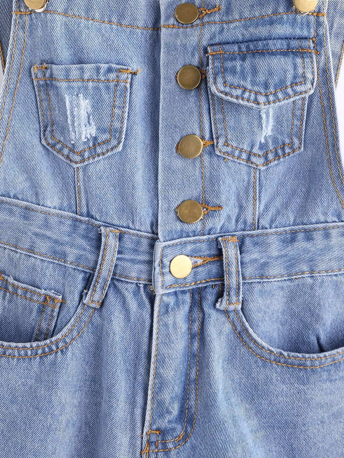 Button Front Ripped Denim Overalls SheIn(Sheinside)