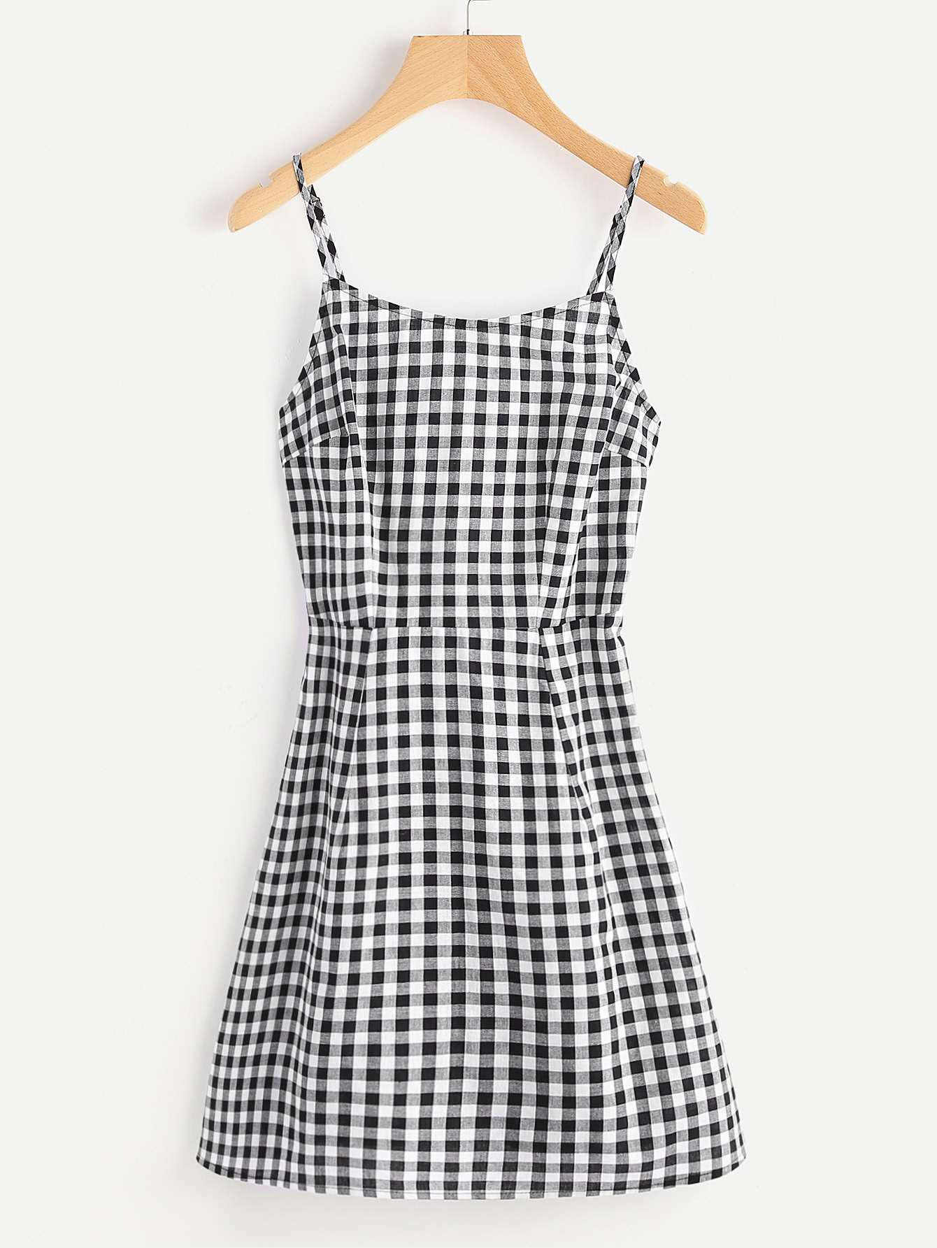 Open Back Princess Seam Gingham Cami Dress