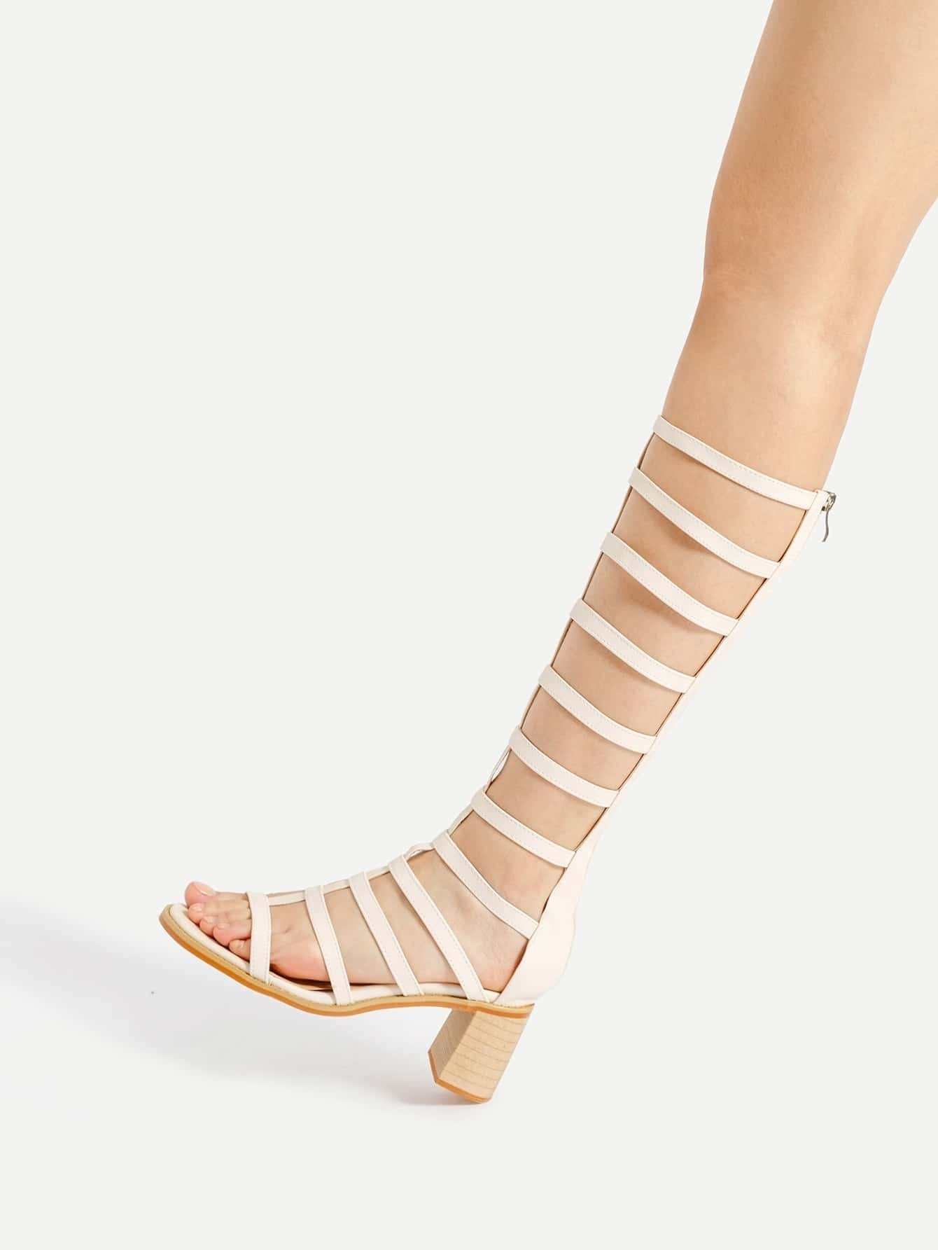 caged knee high heel sandals caged design block heeled knee high sandals shein sheinside caged knee high heel sandals caged design block heeled knee high sandals shein sheinside