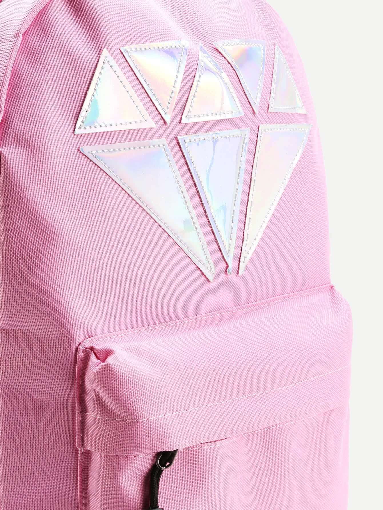 Metallic Diamond Patch Pocket Front Backpack SheIn(Sheinside)