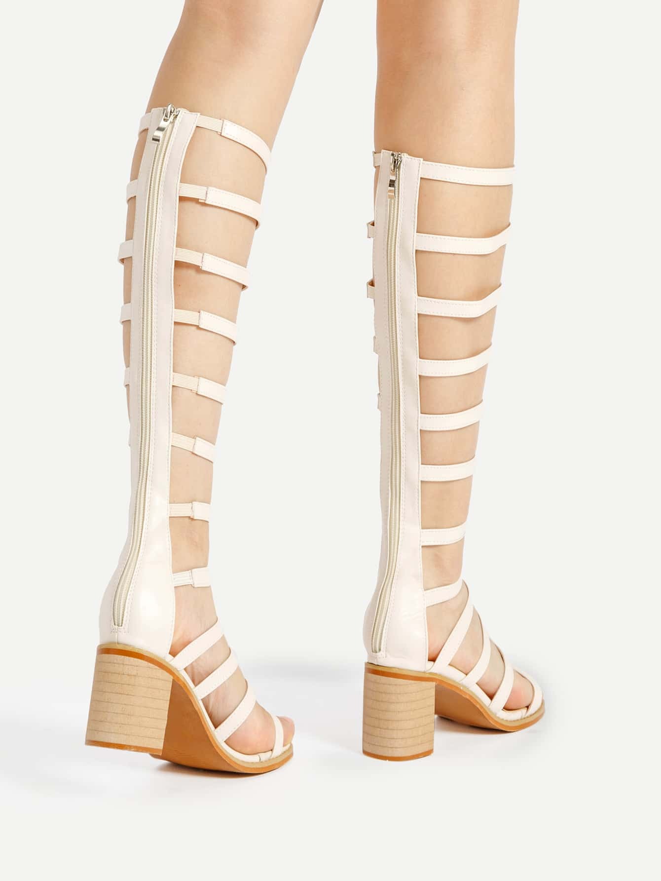 caged knee high heel sandals caged design block heeled knee high sandals shein sheinside caged knee high heel sandals caged design block heeled knee high sandals shein sheinside
