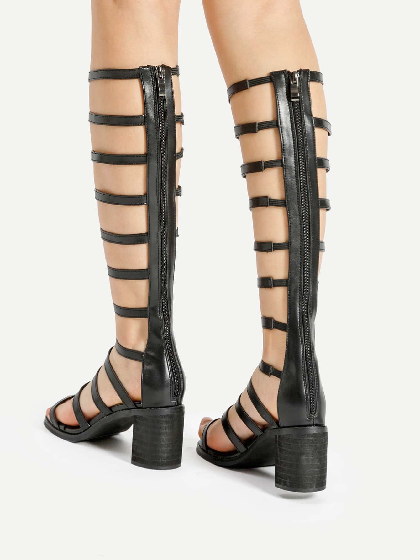 caged knee high heel sandals caged design block heeled knee high sandals shein sheinside caged knee high heel sandals caged design block heeled knee high sandals shein sheinside