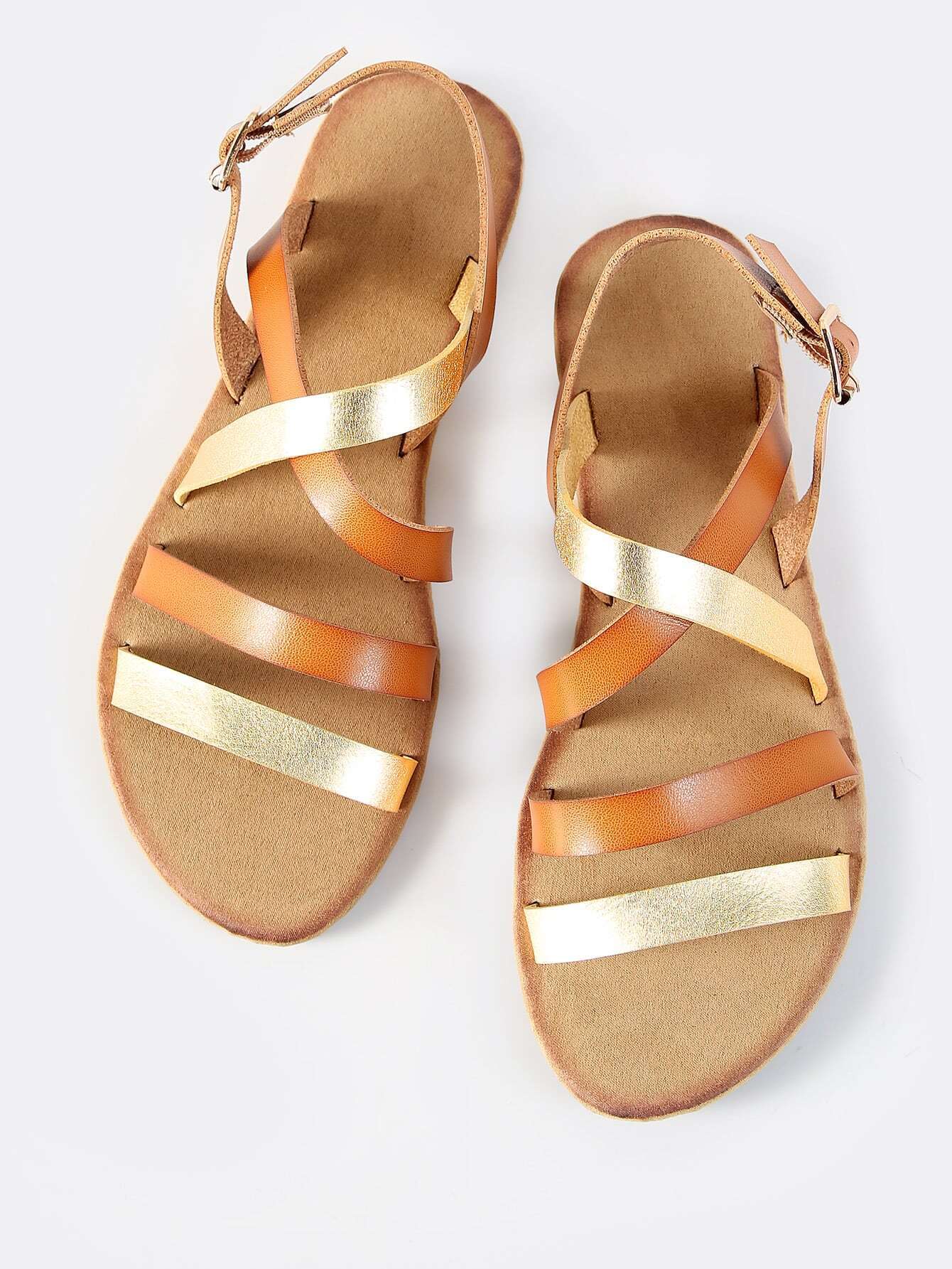 Two Tone Leather Sandals TAN SheIn(Sheinside)