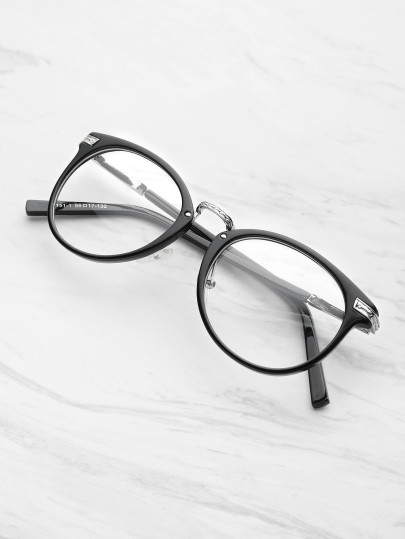 Black Frame Metal Arm Clear Lens Glasses -SheIn(Sheinside)