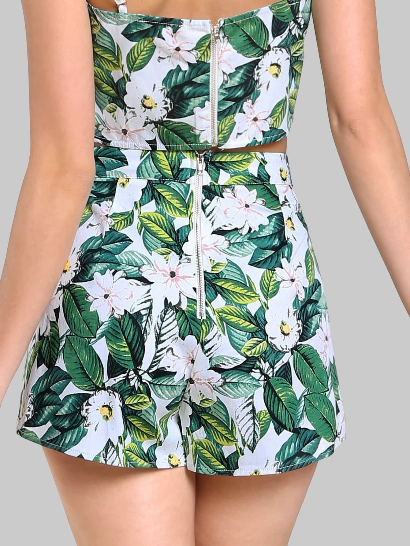 Floral Print High Waist Shorts GREEN MULTI SheIn(Sheinside)