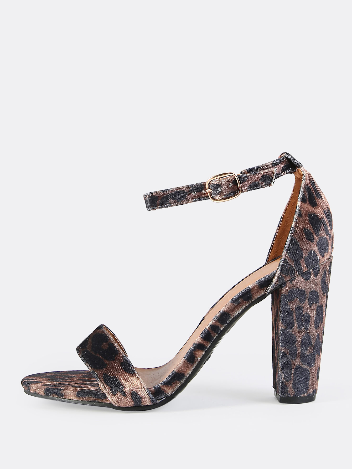 Leopard Velvet Ankle Strap Heels LEOPARD SheIn(Sheinside)