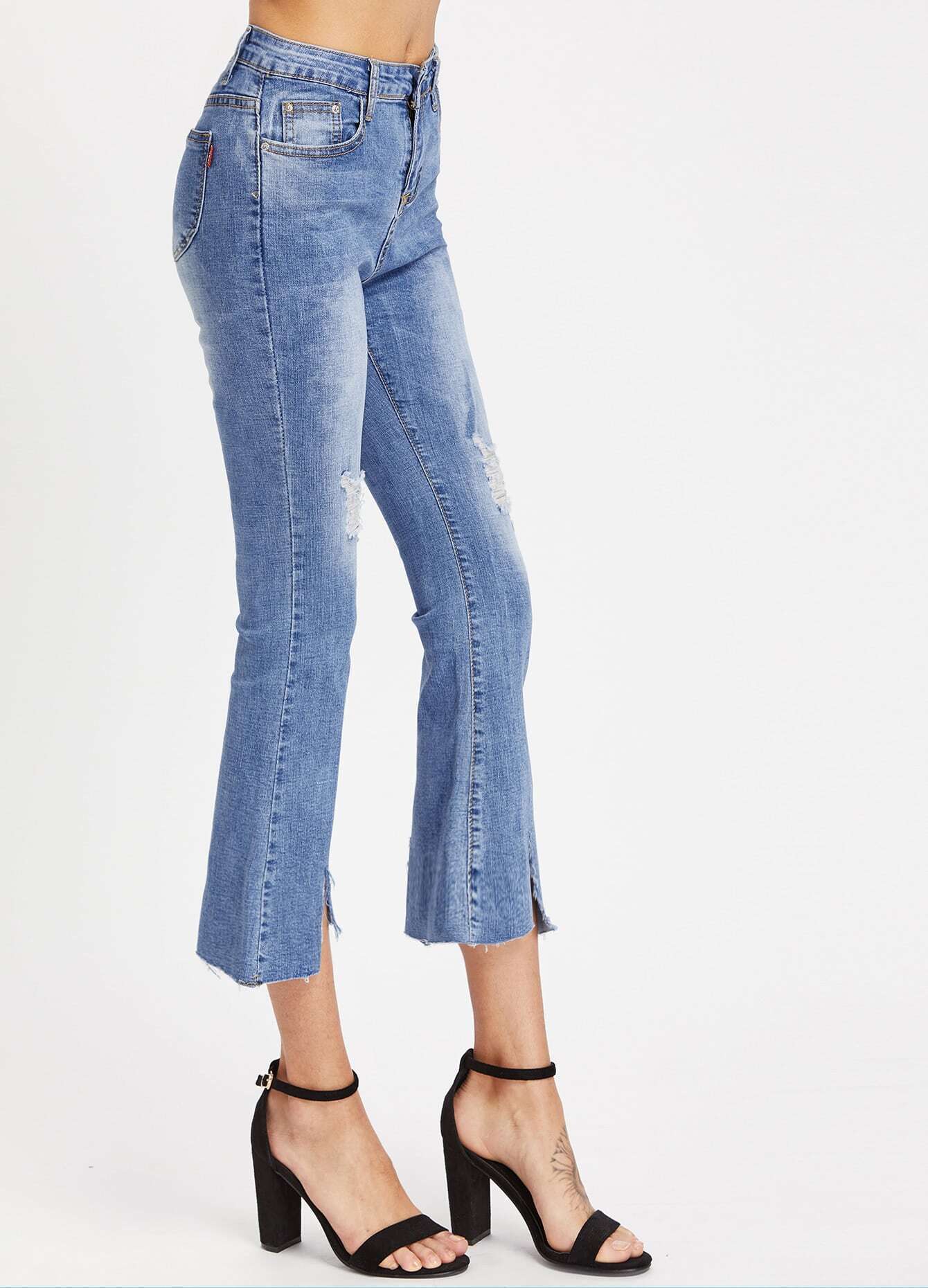 Ripped Detail Flare Jeans SheIn(Sheinside)