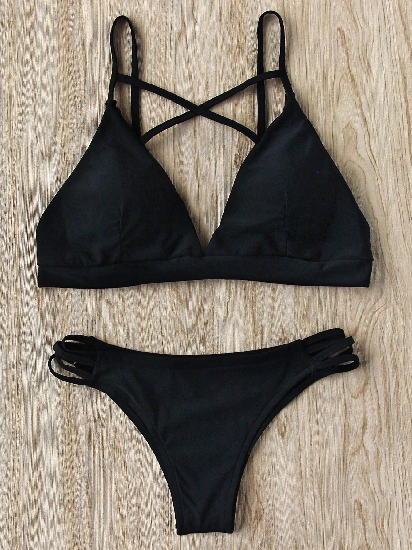 Cross Strap Triangle Bikini Set SheIn(Sheinside)