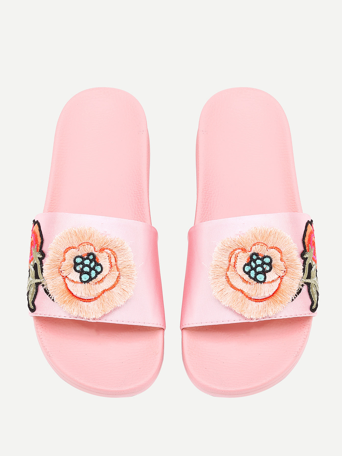 Embroidery Detail Flower Satin Slides SheIn(Sheinside)