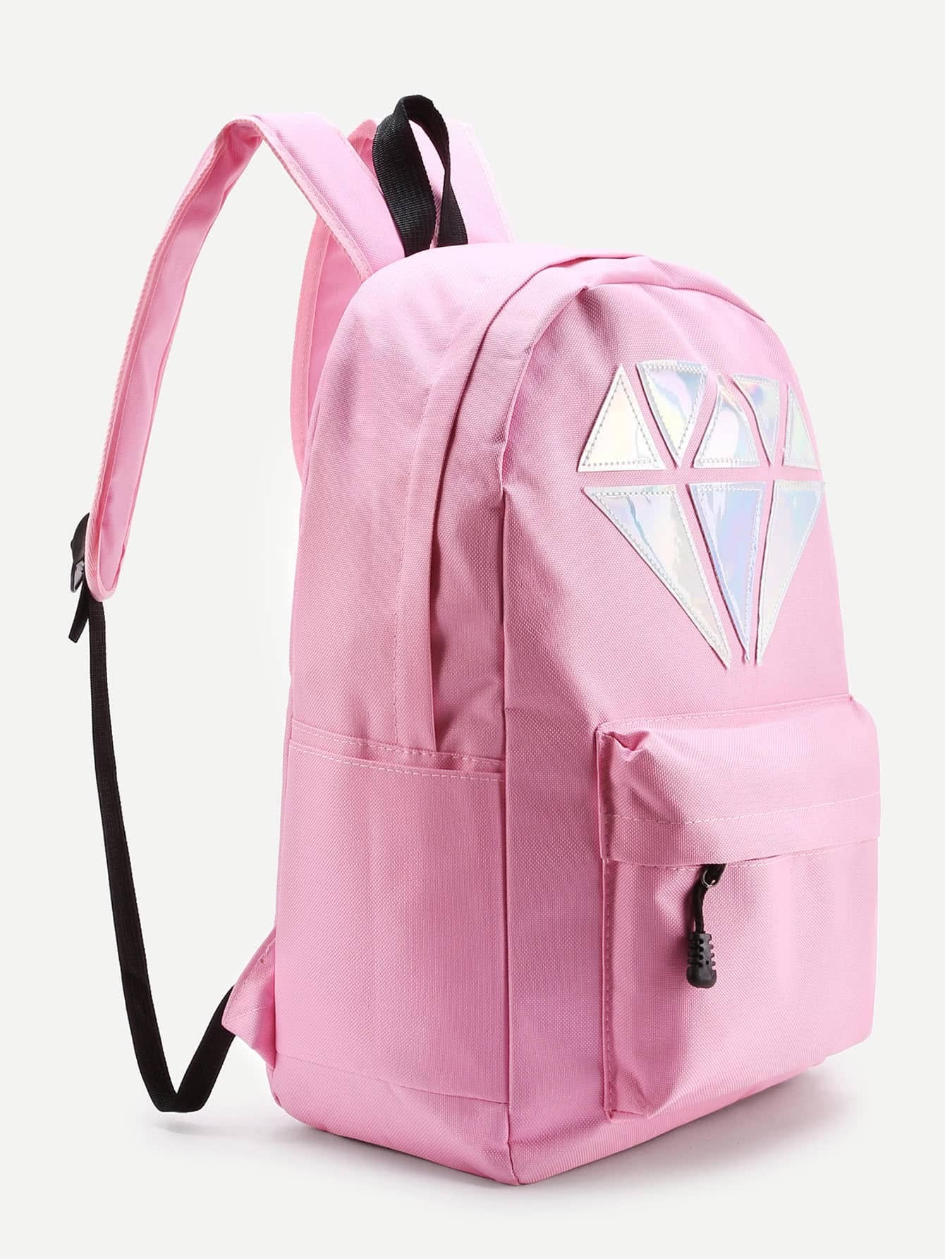 Metallic Diamond Patch Pocket Front Backpack SheIn(Sheinside)