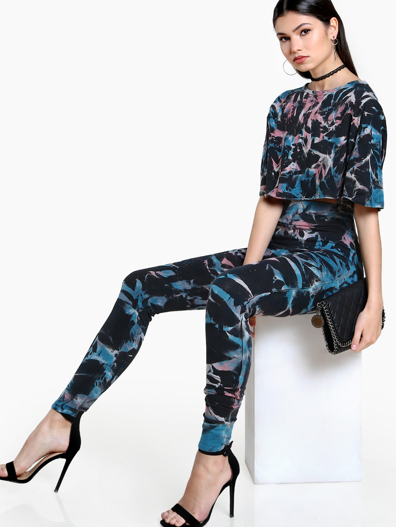 Tie Dye Print Leggings BLACK SheIn(Sheinside)