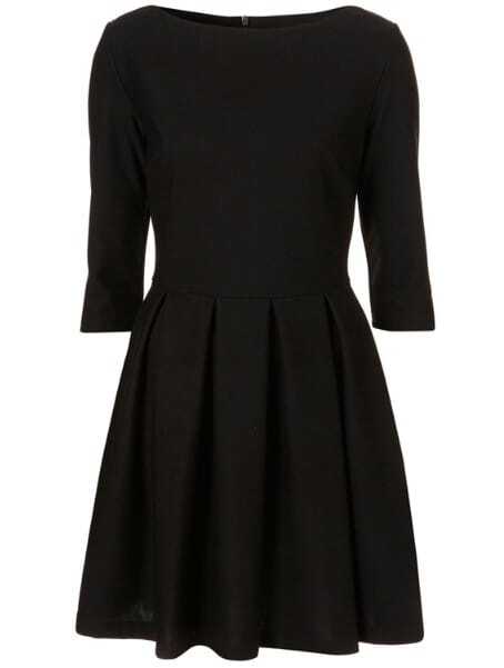 Black Round Neck Three Quarter Length Sleeve High Waist Dress Black Round Neck Three Quarter Length Sleeve High Waist Dress Shein Sheinside