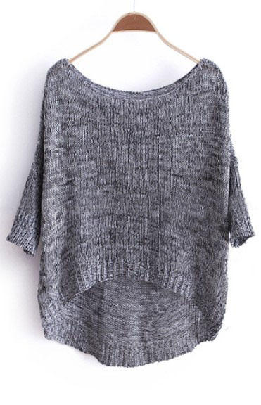 Grey Three Quarter Length Sleeve Dipped Hem Jumper Sweater -SheIn(Sheinside)
