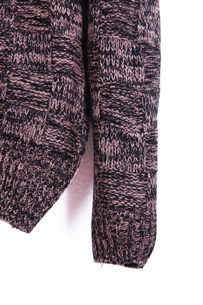 Wine Red Round Neck Long Sleeve Plaid Pullovers Sweater SheIn(Sheinside)