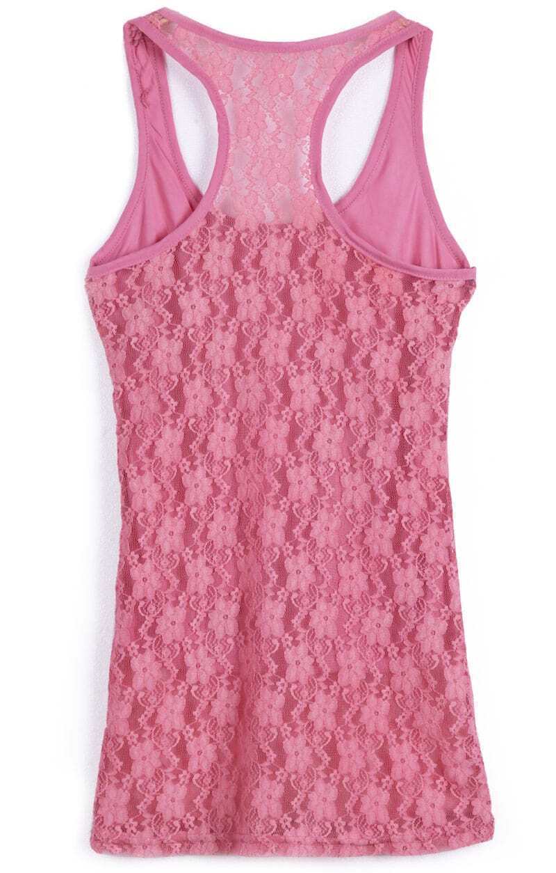 Dark Pink Floral Lace Tank Top SheIn(Sheinside)
