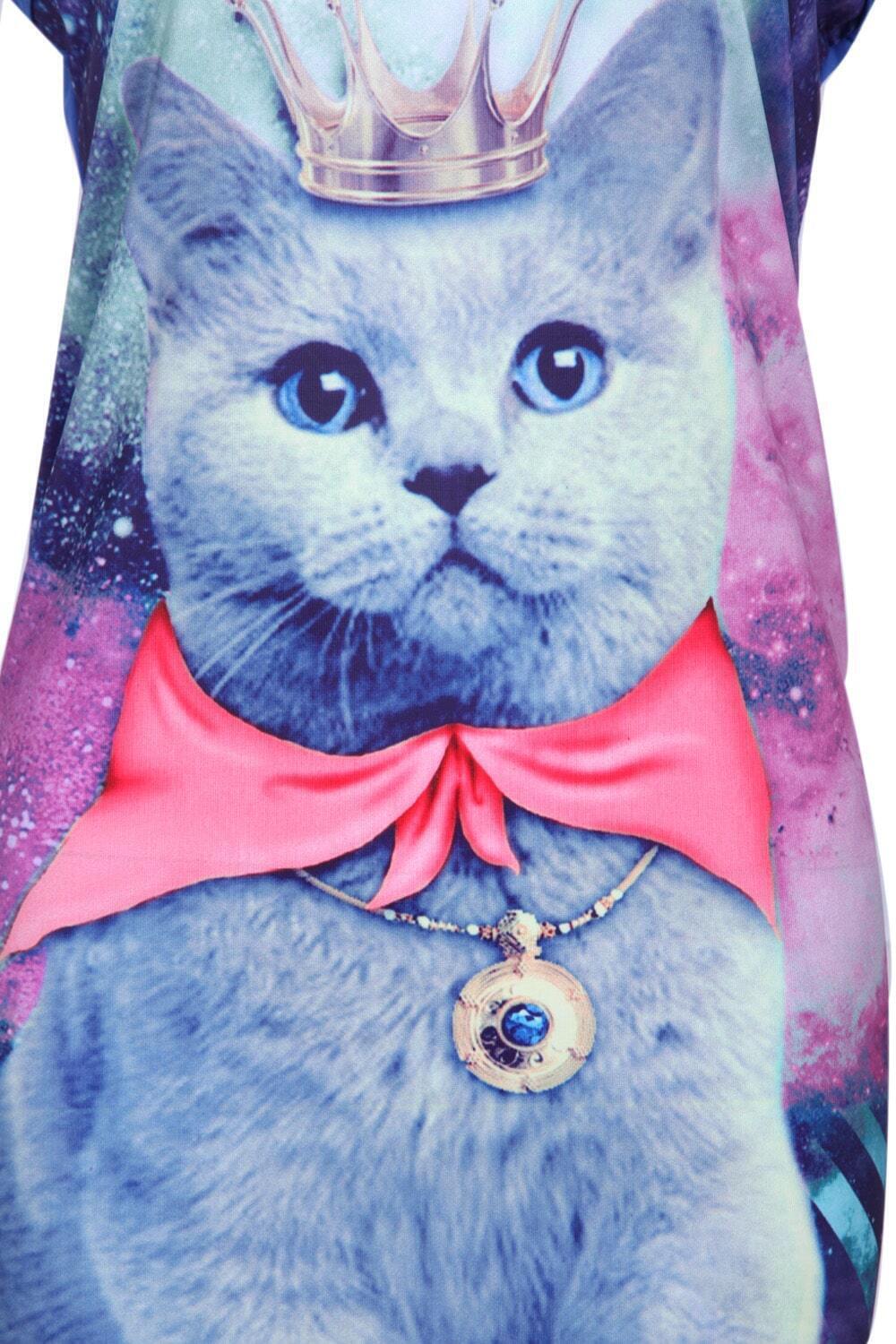 Blue Sleeveless Galaxy Cat Print Vest SheIn(Sheinside)